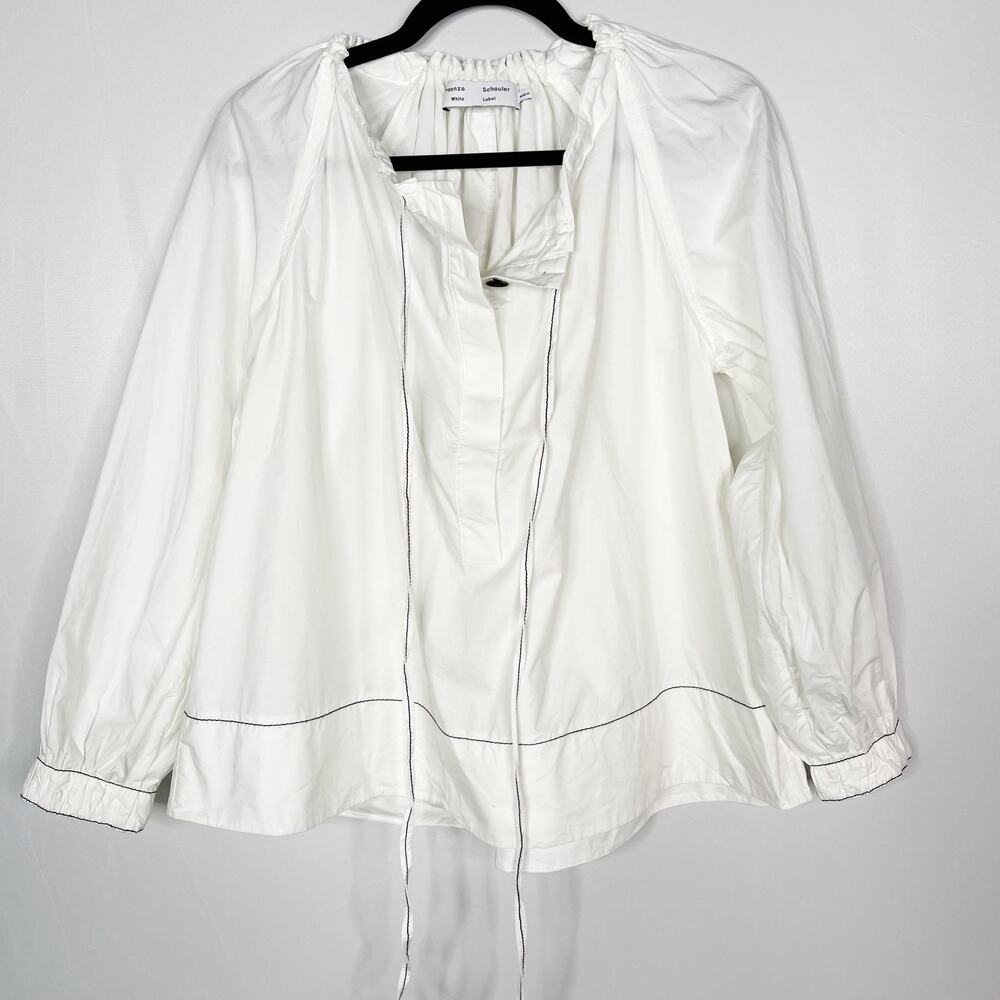 Proenza Schouler White 4 Button Placket Blouse Long Sleeve Contrast Trim Cotton